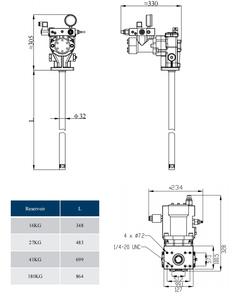Standalone pump, without oil tank Dimension Standalone pump, without oil tank Dimension